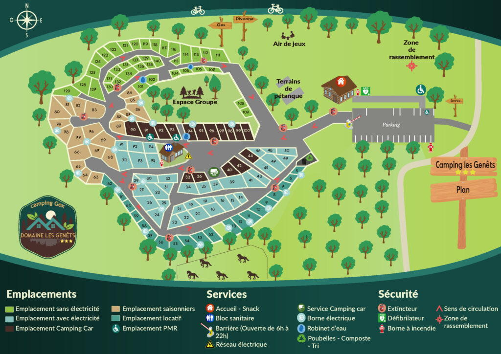 Carte du camping avec emplacements.